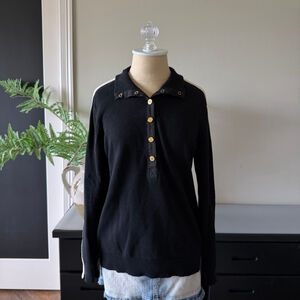 Lauren Ralph Lauren Black Cotton Button Neck Sweater Size M Turtleneck
